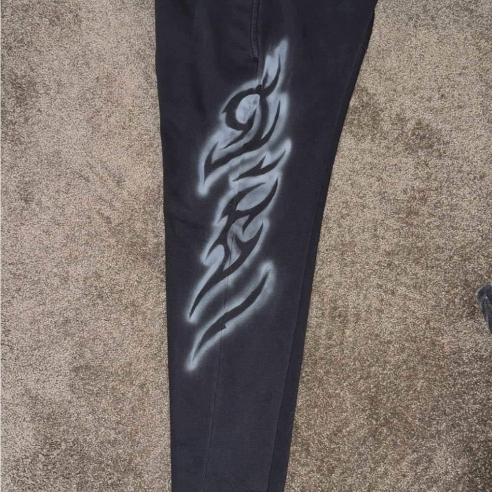 No Boundaries Black Sweatpants with Gray Tribal Design